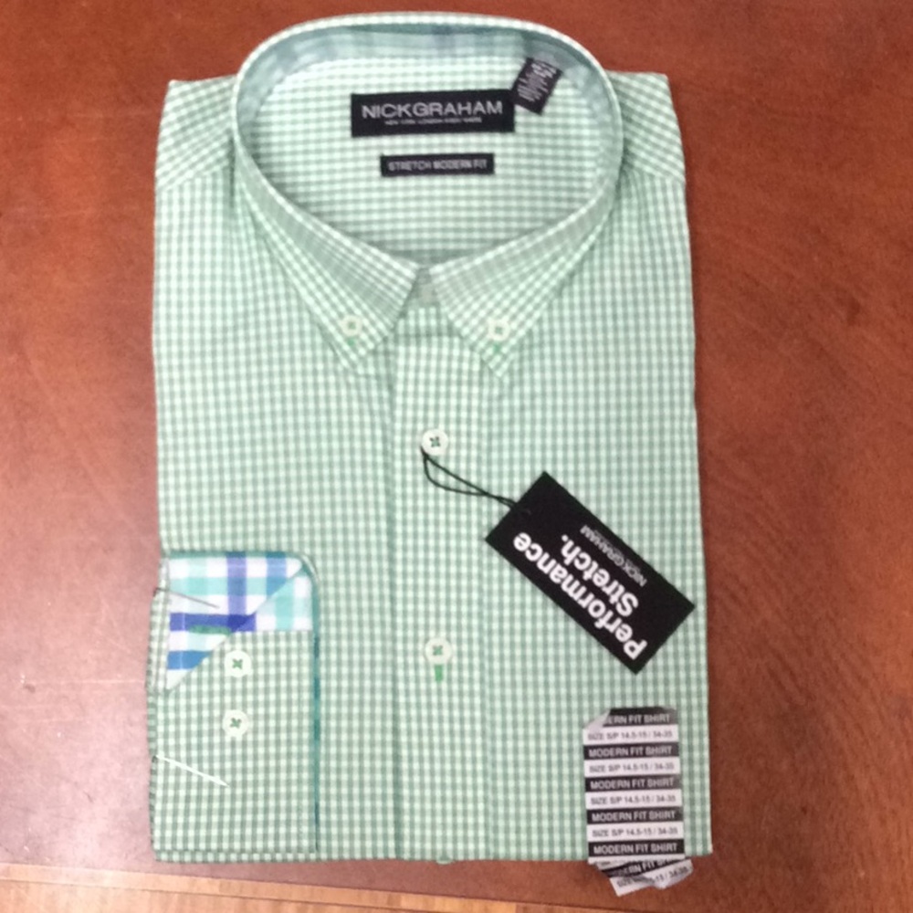 Nick Graham Green plaid LS dress shirt